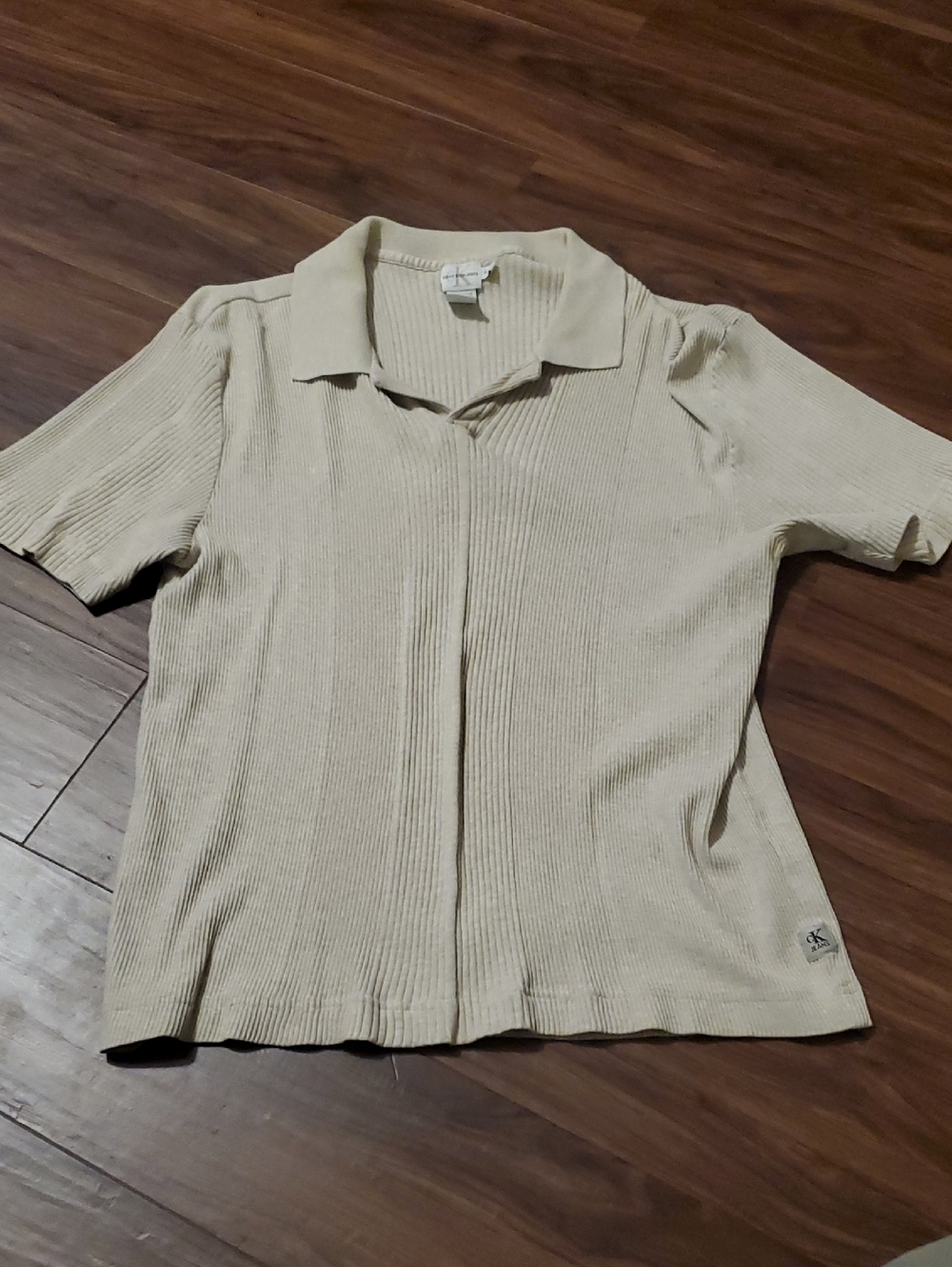 Calvin Klein Jeans Light Beige Ribbed Cotton Tee